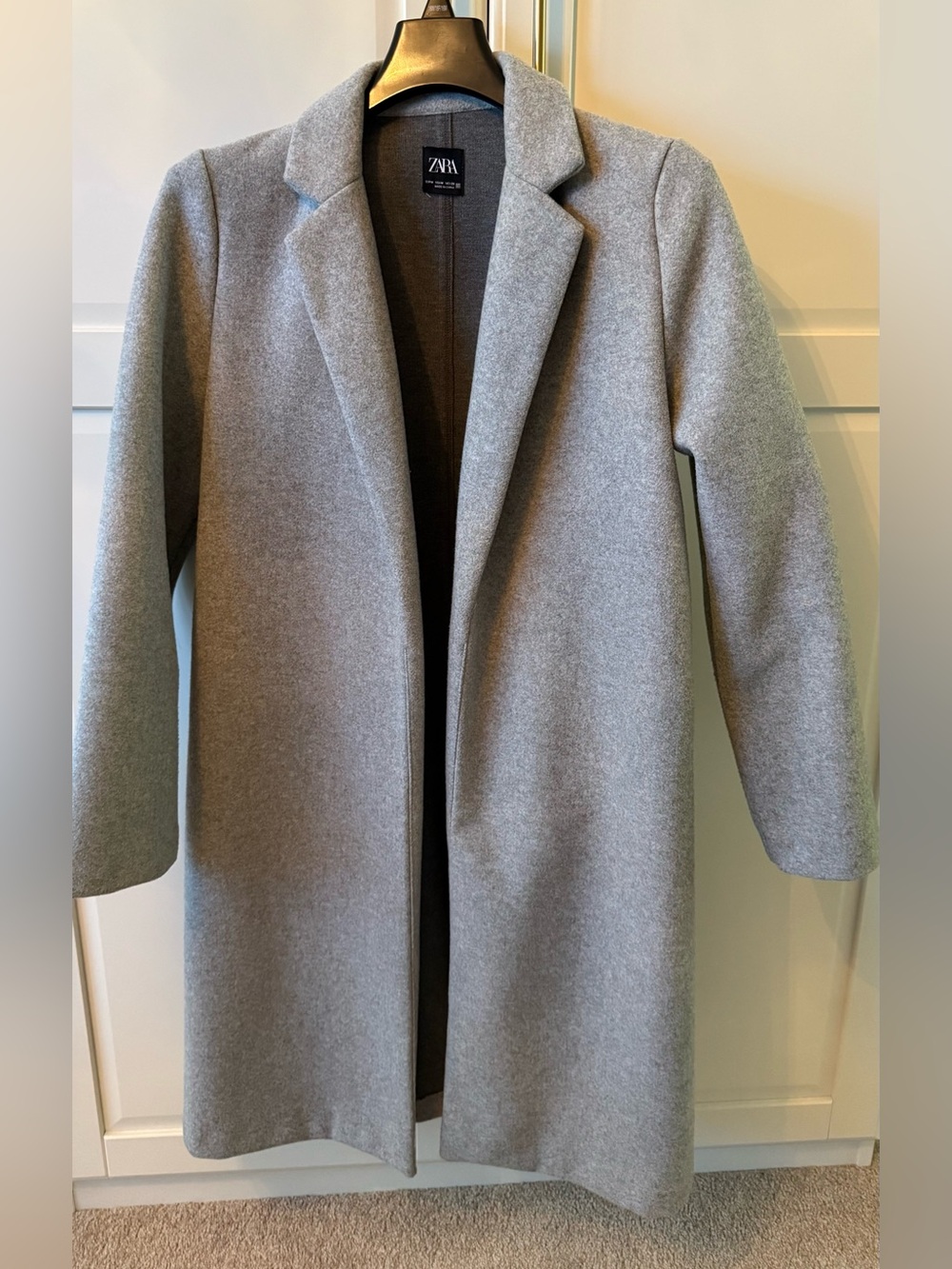 Zara Gray Open-Front Long Trench Coat